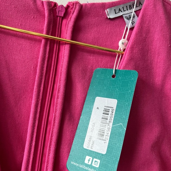 NWT Lalibela Fuschia/Hot Pink Linen Blend Short Sleeve Midi Dress - Picture 7 of 8